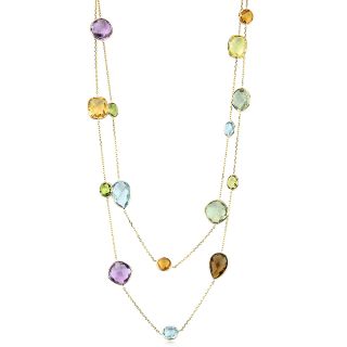 14k Yellow Gold Necklace with Multicolored Gemstones 36"