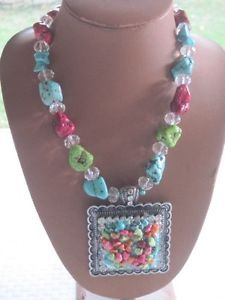 Lucky Brand Semi Precious Accents Multicolored Stones Pendant Chunky Necklace