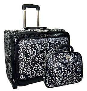2 Piece Heart Laptop Briefcase Rolling Travel Bag Cosmetic Case