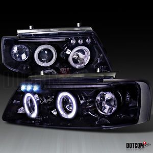 97 00 VW Passat LED Eyelid Glossy Black Smoke Lens Halo Projector Headlights