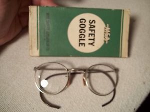 Vintage 1940s 50s Mine Safety Glasses Wire Frame Round Eyeglasses in Box