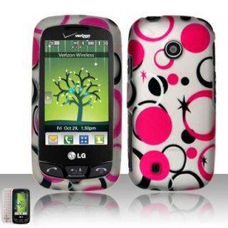 Pink Circles LG Cosmos Touch VN270 Rubber Coating Hard Case Cover Verizon