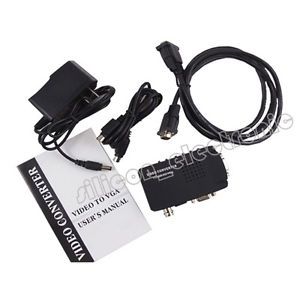 TV BNC Composite s Video VGA in to PC VGA LCD Out Converter Adapter Box Black