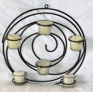 Large Round Wall Mount Metal Candle Holder Six Candles