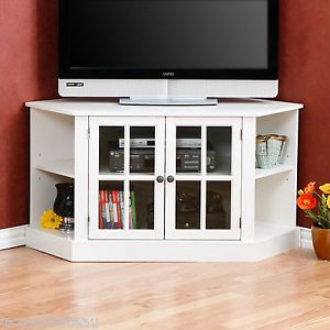 Shabby Cottage Beach Chic White Corner 42" Flat Screen TV Cabinet Media Stand