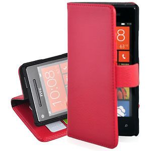 Wallet Leather Book Case Fr HTC Windows Phone 8S Credit Card Stand Cover Red
