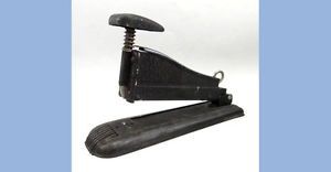 Vintage Antique Art Deco Desk Stapler Black Textured Metal Uses "RX" Staples
