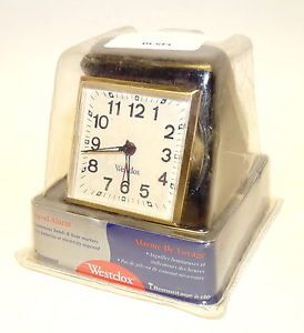 Westclox Salton Keywound Fold Up Travel Alarm Clock in Brown Case 44530 New
