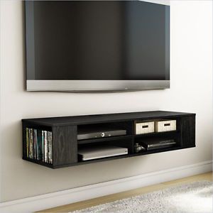 Wall Mounted Media Console Black TV Stand Entertainment Center Floating Cabinet