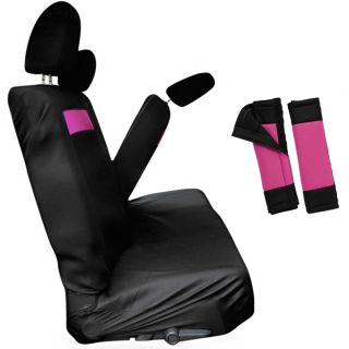 5 Piece Set Pink Black Low Back Front Rear Bench Car Seat Cover Head Rest