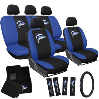 15pc Set SUV Seat Covers Blue Purple Dolphin Ocean Floor Mats Wheel Belt Head