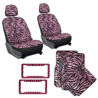 12pc Set Pink Zebra Bucket Seat Covers Mats License Frames