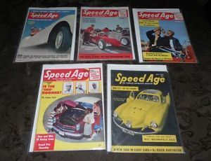 Five RARE 1950's Speed Age Magazines Hot Rods Auto Racing Vintage