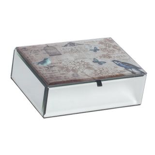 Mele & Co. Gray Cecily Mirrored Glass Jewelry Box with Bird Design