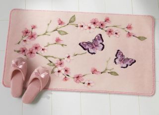 Cherry Blossom Butterflies Non Slip Bath Bathroom Laundry Rug Mat 20" x 32 New