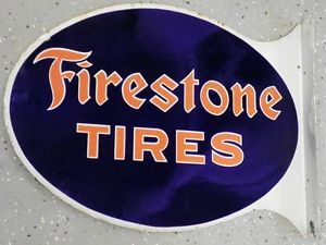 1930's 40's Firestone Tires Flange Porcelain Sign Gas Station Display