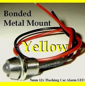 12V Yellow Flashing Dummy Fake Car Alarm LED Light Dash Mount Metal Housing