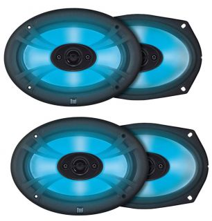 4 New Dual TS69 6x9" 300 Watt 3 Way Coaxial Car Speakers w Blue Neon Lights