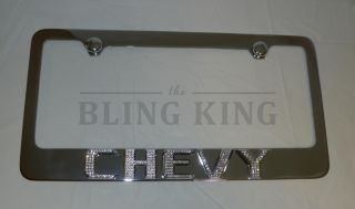 Chevy Chrome License Plate Frame Iced Out EMZ Emblem Swarovski Crystals