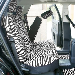 8PC Oxgord Zebra Stripes White Animal Low Back Bench Row Car Seat Cover
