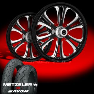 Czar Black Front and Rear Wheels and Tires for 2007 13 Harley Fat Boy