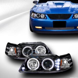 Blk DRL LED Halo Rims Projector Head Lights Signal 1999 2004 Ford Mustang V6 V8