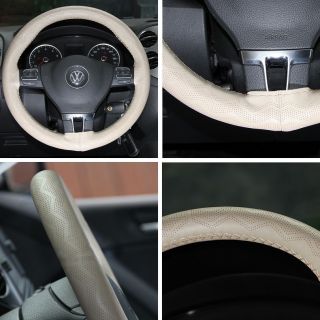 43003 14" 15" 38cm Steering Wheel Cover Beige Leather Fiat Wrap BMW Audi SUV