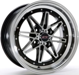 New 15x7 5 15" 505 Black Str Racing Wheels Rims Set Acura BMW Chevy Honda Mazda