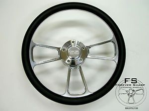 14" Billet Steering Wheel Black Halfwrap Set 55' Chevy Chevrolet GMC Buick