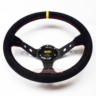 350mm Suede Deep Dish Steering Wheel Corsica Style 14 inch Black Red Stitch