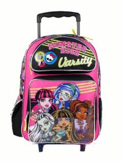 Monster High Rolling Backpack Varsity 16" Large Girls School Wheeled Book Bag