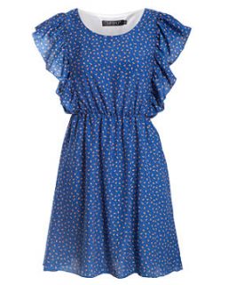 Jumpo Blue Floral Print Frill Dress