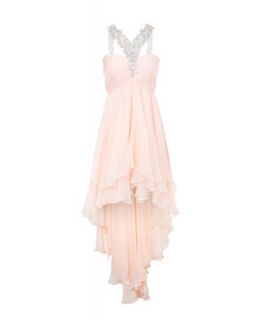 Forever Unique Shell Pink Embellished Halterneck Dip Hem Prom Dress