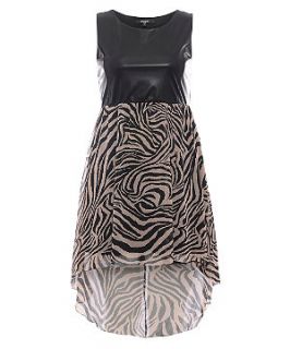 Koko Black Leather Look Animal Print Chiffon Dress