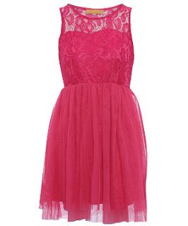 Dolly & Delicious Bright Pink Lace Chiffon Dress