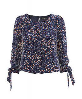 Atelier 61 Navy Abstract Print Tie Sleeve Blouse