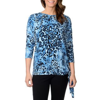 Lennie for Nina Leonard Women's Animal Print Jersey Knit Side tie Top Lennie for Nina Leonard Long Sleeve Shirts