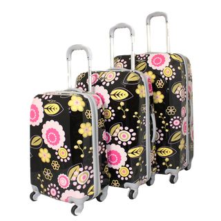 Rockland Vision Black/ Pink Flower 3 pc Hardside Spinner Luggage Set Rockland Three piece Sets