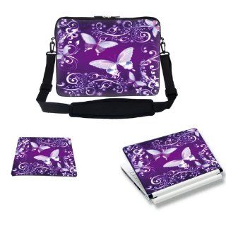 17 inch Purple Butterfly Design Laptop Carrying Sleeve Bag Case with Hidden Handle & Adjustable Adjustable Shoulder Strap with Matching Skin Sticker & Mouse Pad Combo Computers & Accessories