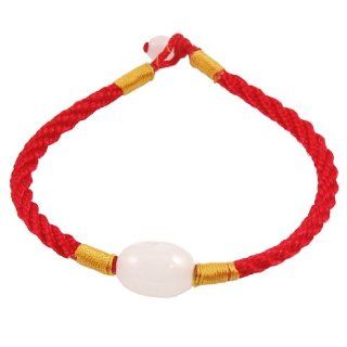 Red Knitted Cord Plastic White Bead Decor Wrist Bracelet Jewelry