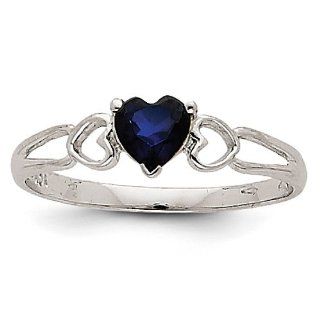 14k White Gold 5mm Round Heart Sapphire Birthstone Ring. Metal Wt  1.08g Jewelry