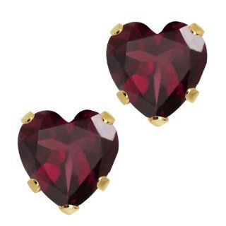 1.10 Ct Heart Shape Red Rhodolite Garnet 14K Yellow Gold Stud Earrings 5mm Jewelry