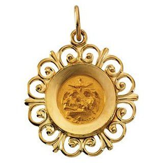 Genuine IceCarats Designer Jewelry Gift 14K Yellow Gold Rd Baptism Pend Medal IceCarats Jewelry