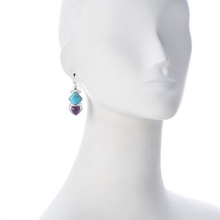 Jay King Turquoise and Amethyst Heart Drop Sterling Silver Earrings