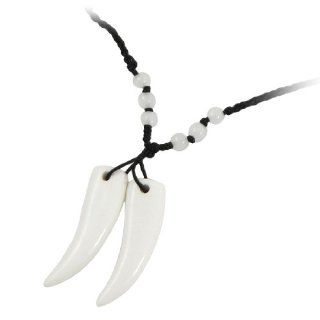 Plastic Beads Decor Black Neck Strap Wolf Tooth Shape Pendant Necklace Jewelry