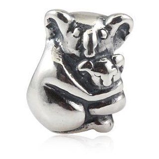 .925 Sterling Silver " Koala Bear Mother and Baby " Bead Compatible with Pandora Chamilia Kay Troll Bracelet Jewelry