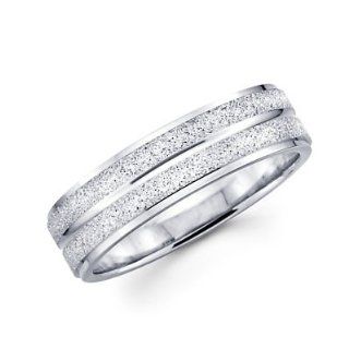 Solid 14k White Gold Womens Mens Sand / Satin Finish Wedding Ring Band 6MM Size 7 Jewelry