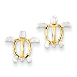 Genuine 14k Yellow & Rhodium Sea Turtle Post Earrings 0.7 Grams of Gold Mireval Jewelry
