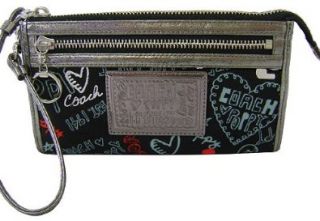 Coach Graffiti Hearts Poppy Signature Zip Wallet Clutch Wristlet Bag Black Multi Shoes
