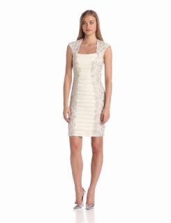 Jax Women's Lace and Jersey Dress, Stone/Bisque, 2